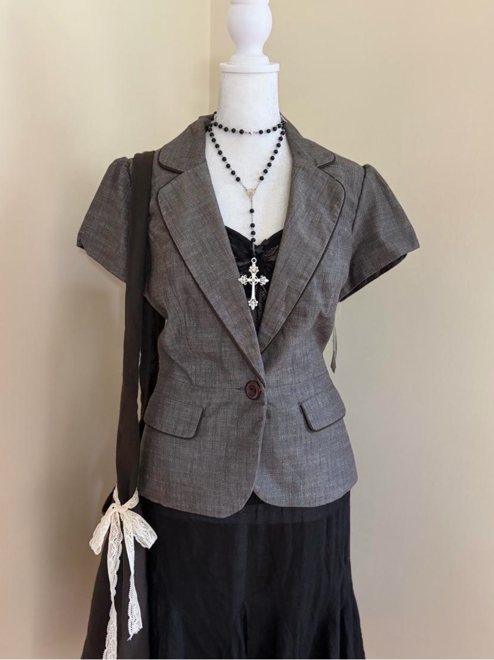 NEW! Vintage Y2K brown grunge babydoll blazer jacket blouse top office twee 10